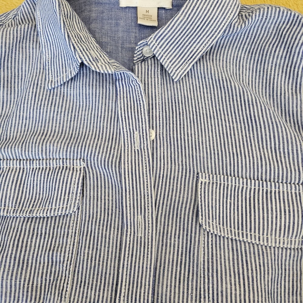 Kenar Blue and White Striped Men’s Casual Button-Down Shirt
